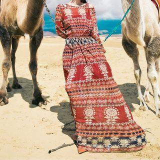 Printed Cold Shoulder Maxi A-line Dress