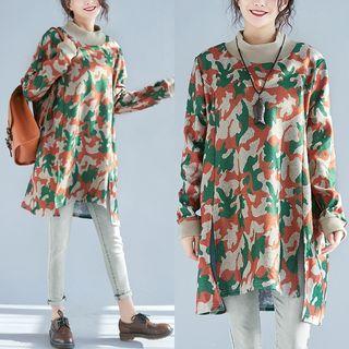 Camouflage Mock Neck Long Pullover