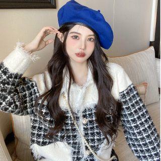 Fray Hem Plaid Panel Cardigan