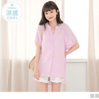 Slit-side Dip-back Plain Chiffon Top