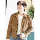 Flap-pocket Faux-suede Jacket