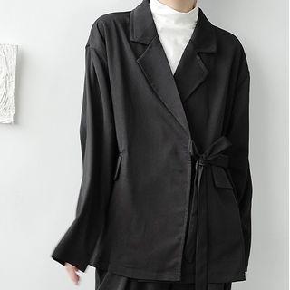 Lace-up Plain Loose-fit Blazer