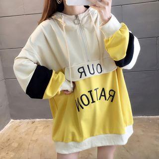 Hooded Zip Color Panel Long Sweatshirt