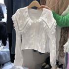 Collared Lace Trim Crinkle Blouse
