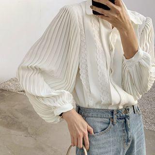 Lace Trim Chiffon Blouse Off White - One Size