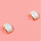 Enamel Alloy Earring 1 Pair - Drop Earring - Gold & White - One Size