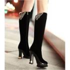 Faux Leather Wings Chunky Heel Knee-high Boots