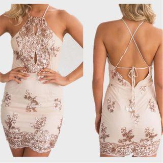 Halter-neck Floral Sequined Sheath Dress