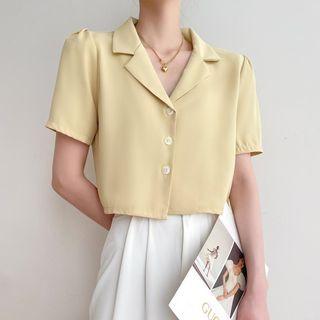 Short-sleeve Open Collar Crop Shirt