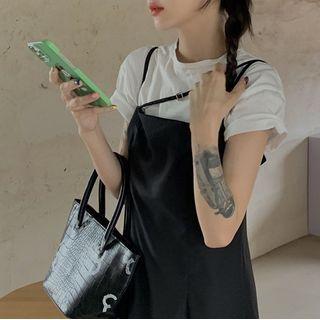 Asymmetrical Spaghetti Strap A-line Dress Black - One Size