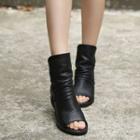 Genuine-leather Peep-toe Flat Boots Sandals