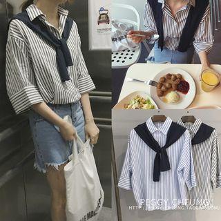 Striped 3/4 Sleeve Shirt With Cape