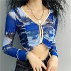 V-neck Tie-dye Long-sleeve Top