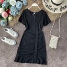 V-neck Short-sleeve Buttoned Dress