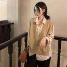 Mock Two Piece Shirt Khaki & White - One Size