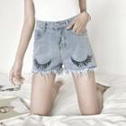 Eyelashes Embroidered Denim Shorts