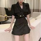 Set: Double-breasted Shirt + Asymmetrical Skort As Figure - One Size