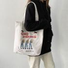 Cartoon Print Canvas Shopper Bag White - One Size