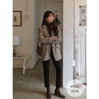 Wool Blend Houndstooth Loose-fit Blazer