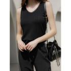 Sleeveless Tulle-trim Knit Top