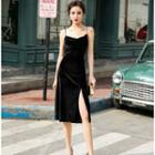 Asymmetric Spaghetti Strap Velvet A-line Dress