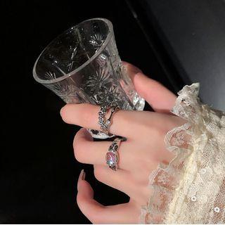Opal Alloy Ring / Rhinestone Layered Alloy Ring / Set