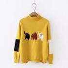 Mock-neck Color Block Elephant Print Sweater