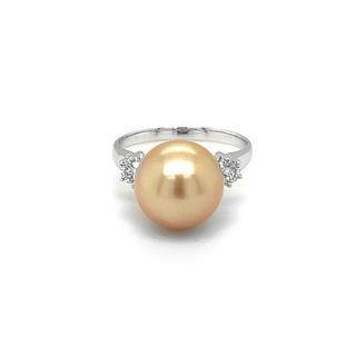 18k White Gold Classic Ring Set With South Sea Pearl, Diamond 5.75
