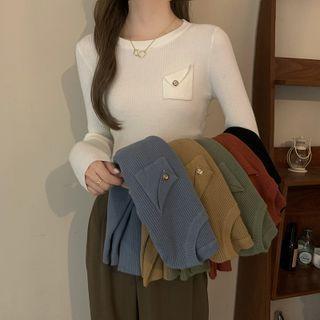 Long-sleeve Pocket Slim-fit Knit Top
