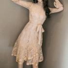 Lace Flared-sleeve A-line Dress