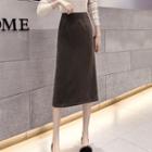 High-waist Split Hem Woolen Skirt
