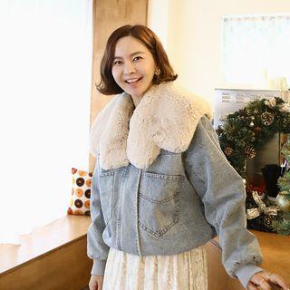 Detachable Faux-fur Collar Denim Jacket