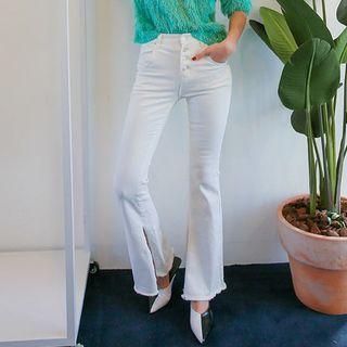 Button-fly Slit Boot-cut Pants