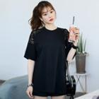 Lace-trim Raglan-shoulder T-shirt