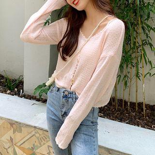 Scallop-hem Open-knit Cardigan