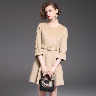 Plain Bell 3/4-sleeve A-line Dress