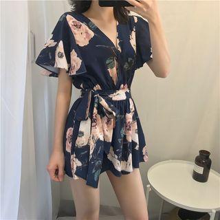 Floral Printed V-neck Mini Dress