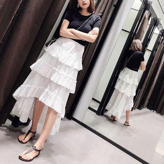 Plain Frill Trim Midi Skirt