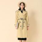 Contrast Stripe Double-breasted Trench Coat