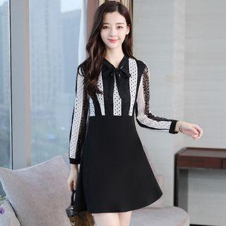 3/4-sleeve Lace Panel Mini A-line Dress