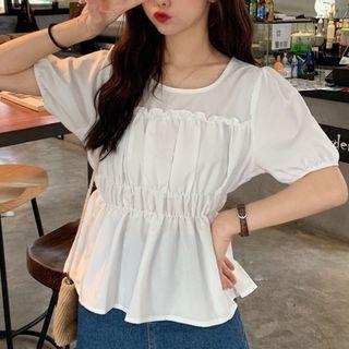 Plain Ruched Short-sleeve Chiffon Blouse