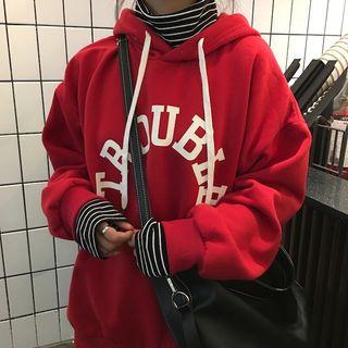 Mock Two Piece Striped Panel Lettering Hoodie