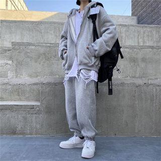 Lettering Zip-up Hooded Jacket / Harem Sweatpants