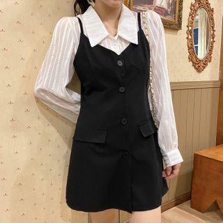 Set: Striped Shirt + Mini Pinafore Dress