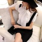 Short-sleeve Tie-neck Lace Top