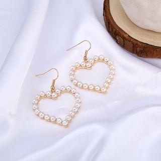 Faux Pearl Perforated Heart Earring 1 Pair - Eda5627 - One Size