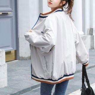 Contrast Trim Plain Zip Jacket