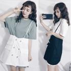 Set: Short-sleeve T-shirt Dress + Double-breasted Jumper Skirt