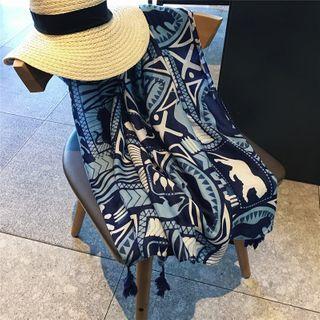 Cat Print Shawl Jaguar - Blue - One Size