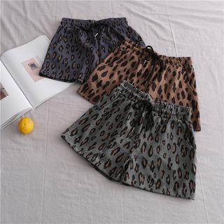 Leopard Print Drawstring Sweat Shorts